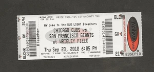 CHICAGO CUBS vs San Francisco Giants full ticket 9/23/2010 BUSTER POSEY HR # 16 - Picture 1 of 2