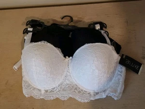 Par de sujetadores acolchados con aros convertibles de 5 vías B.Luxe 40 C encaje blanco y negro NUEVO - Imagen 1 de 6