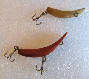 Flat Fish Orange Fishing Lure 2-1/4" Long & Tan Lure 1-1/2" Long Unbranded - Picture 1 of 10