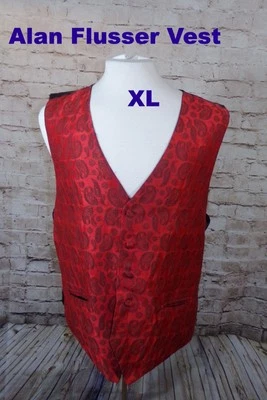Chaleco Alan River XL Rojo Paisley Satinado Brocado Forro Negro 2 Bolsillos Poliéster Foto 1 de 4