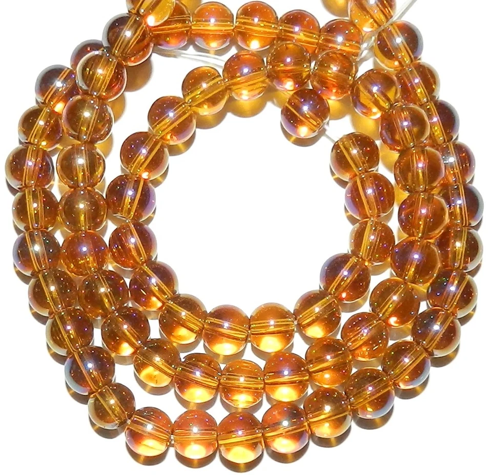 G2844 Topacio Marrón Dorado Claro AB Transparente 6mm Suave Redondo Cuentas de Vidrio 16" Foto 1 de 1