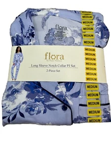 Conjunto de pijama Flora Nikrooz para mujer manga larga y pantalones, talla mediana azul floral NUEVO - Imagen 1 de 3