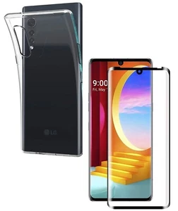 For LG VELVET TEMPERED GLASS SCREEN PROTECTOR + CLEAR SILICONE TPU CASE COVER - Picture 1 of 12