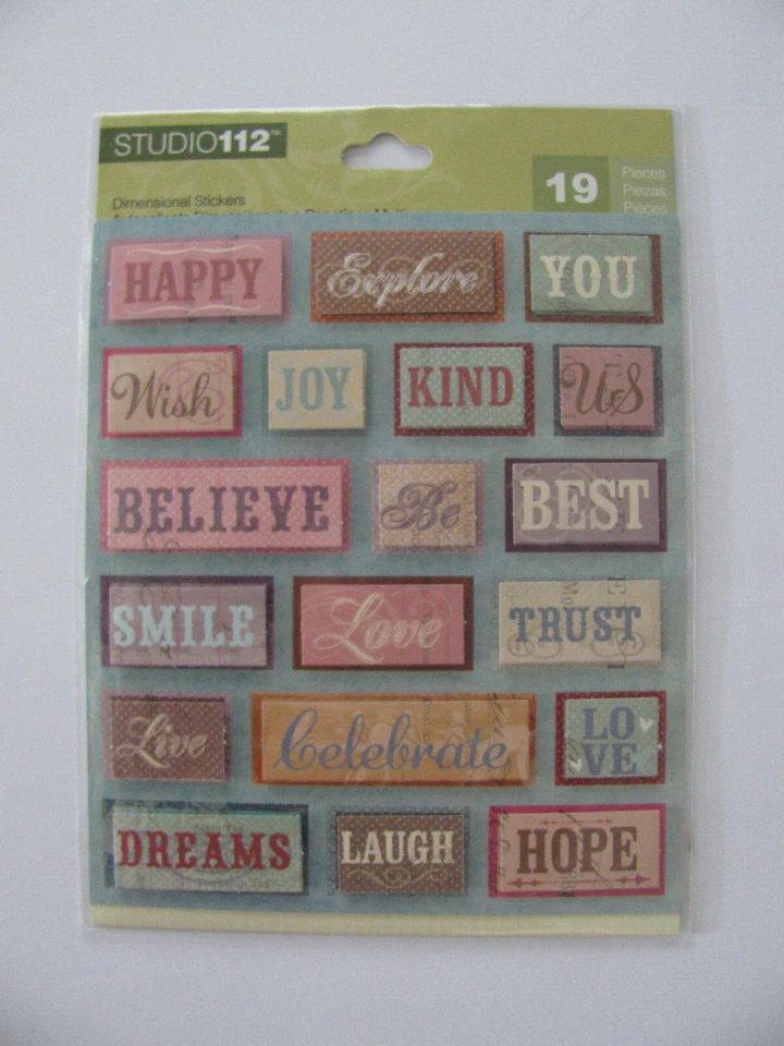 K & Company Studio 112 WORDS Dimensional Stickers 19 Pieces NEW  - Image 1 of 1