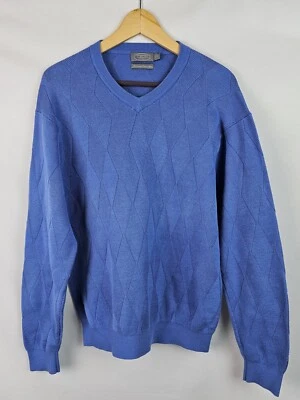 Talbots Mens Sweater Size Medium Blue Argyle Mercerized Pima Cotton Knit Top - Image 1 of 4