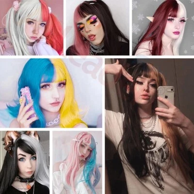 Two Tone Wig With Bang Long Straight Wigs For Black Women Cosplay Wigs Heat Safe - Image 1 of 4