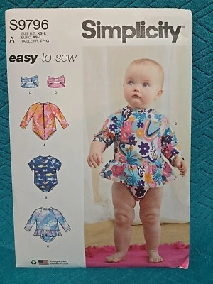Simplicity- 9796 A   Babies Swimsuits w/ Rash Guard & Headband Sz XS-L Uncut  - Image 1 of 3