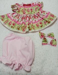 Strawberry Shortcake stripes dress, panties, & 2 hair bows--fits 16" CP dolls - Picture 1 of 5