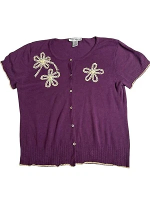 Suéter para mujer Rena Rowan púrpura L cárdigan manga gorra cuentas floral encaje ribete Foto 1 de 4