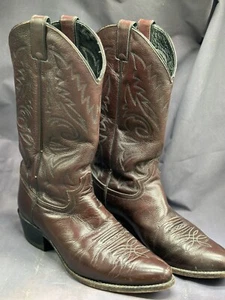 Justin Boots 2414 Leather Cowboy Burgundy Western Comb Last Men's 11 D - Picture 1 of 8