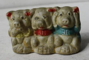 Pig Figurine Miniature Hear Speak See No Evil Bisque Ceramic Made Japan Figurine - Picture 1 of 1