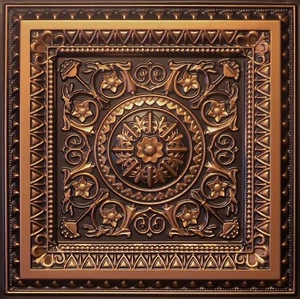 D223 PVC CEILING TILES TIN LOOK GLUE UP DROP-IN "Antique Copper" 2'x2' LOT OF 30 - Picture 1 of 2