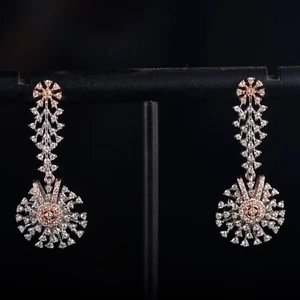 Pendientes de copo de nieve diamantes naturales oro blanco y rosa liso de 14 K 31 mm - Imagen 1 de 5