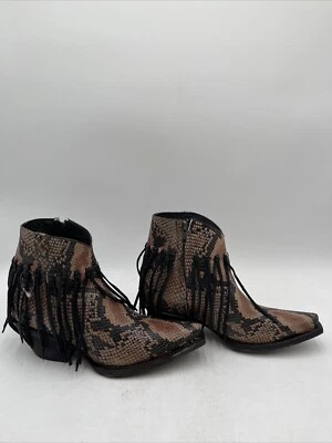 Botas femininas Tony Lama Anahi franja moda marrom/preto tamanho 7B - Imagem 1 de 4