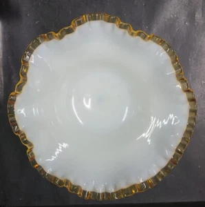 Decorative Fenton Glass Art Amber Crested Milk Glass 8+" Bowl Double Crimped Rim - Picture 1 of 11