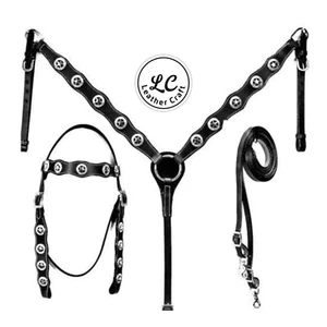 HORSE HEADSTALL BREASTPLATE AND REINS TACK SET HANDMADE PREMIUM LEATHER - Picture 1 of 5