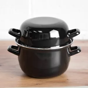 2 Litre Black Enamel Mussels Pot with Lid Steamer Cooking Pan Oven Dish Moules - Picture 1 of 3