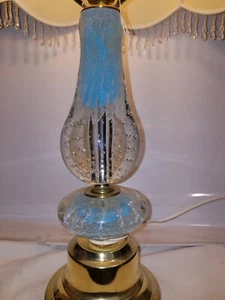 VTG Art Glass St Clair Prestige Blue Seafoam Wave Bullicante Lamp w Finial 31"T - Picture 1 of 13