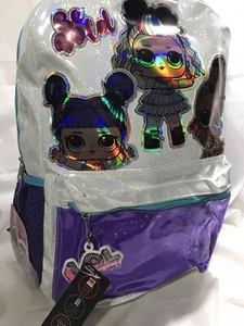 LOL Surprise Backpack 17” Book Bag Purple Shiny With Laptop Sleeve  Pockets BM - Picture 1 of 6