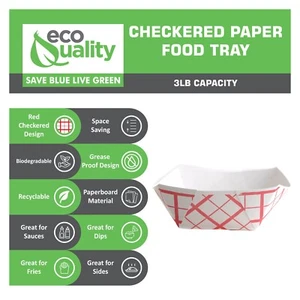 400pc Heavy Duty Disposable Paper Red Check Food Trays Hot Cold Basket 3lb - Picture 1 of 7