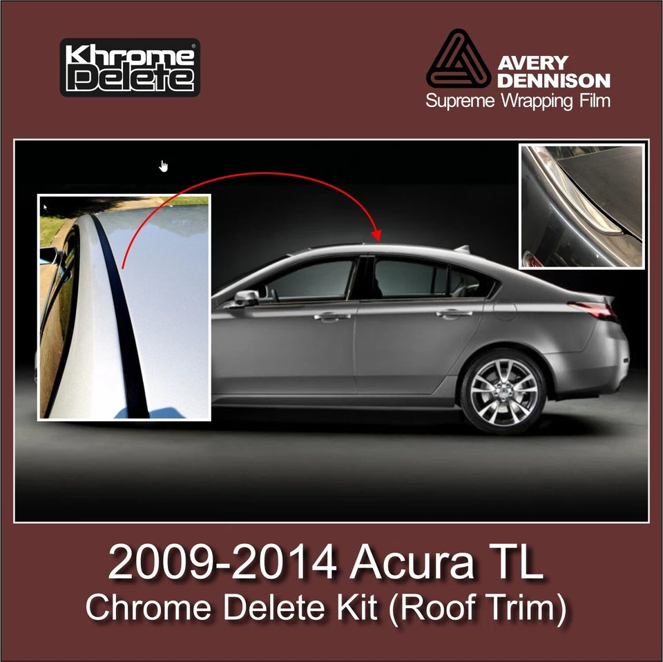 Chrome Delete Overlay fitting the 2009-2014 Acura TL Roof Trim (Glossy Black) - Image 1 of 4