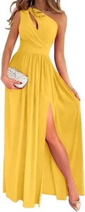 Women's One Shoulder High Split Cutout Sleeveless Elegant Sexy Cocktail Maxi L - Picture 1 of 4