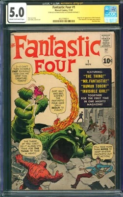 Fantastic Four #1 CGC 5.0 Marvel Comics 1961 Signed by Stan Lee 1st Appearance - Image 1 of 2