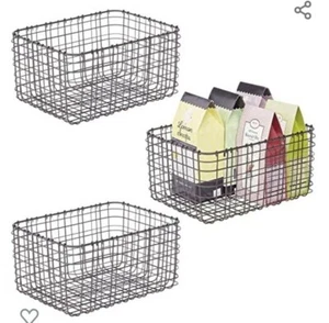 mDesign Set of 3 Wire Storage Basket — Wire Basket for Storing Items graphite - Picture 1 of 4