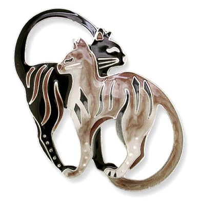 ✤ New ZARLITE Enamel Brooch Pin BLACK & GRAY CATS Sterling Silver Plated ZARAH - Image 1 of 2