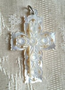 VINTAGE, HAND CARVED, MOTHER OF PEARL, CRUCIFIX 