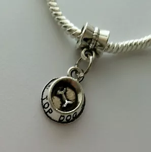 Silver Dog Bowl And Bone Dangle Bead for European Bracelet Or Clip On Charm - Picture 1 of 2