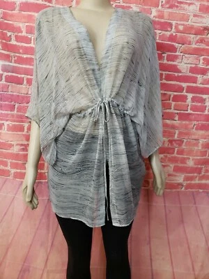 Bergdorf Goodman  Alice & Olivia VTG Gray Silk Kimono Top Sheer Fits S/M/L #CB8 - Image 1 of 4