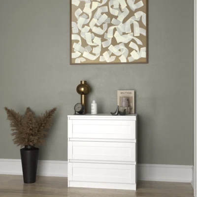 MODAL CASA Comò moderno 3 cassetti design multiuso 70xH75 bianco opaco Shabby - Immagine 1 di 4