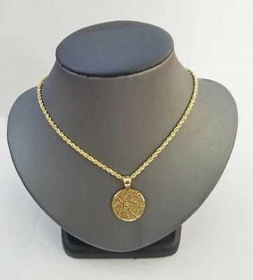 10k Real Gold Circular Basketball Pendant with 2mm Rope Chain Necklace Set - Image 1 of 4