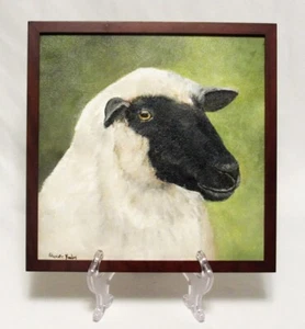 Original signiertes Charlotte Yealey gerahmtes 10" Schaf Ölgemälde auf Karton - Bild 1 von 7