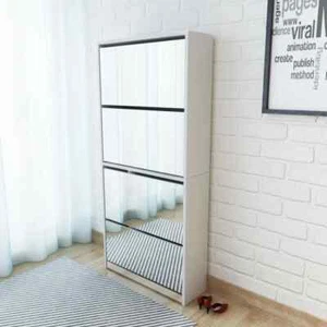 Schuhschrank mit 4 Fächern Spiegel Weiß 63×17×134 cm - Bild 1 von 5