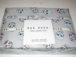 RAE DUNN FULL SIZE SHEET CANDY SKULLS GREY HALLOWEEN GOTH - Picture 1 of 4
