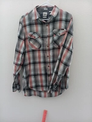 Volcom Shirt Mens Medium Black Gray Plaid Flannel Long Sleeve Button Up Pocket M - Image 1 of 4