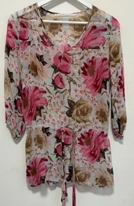 English Eccentrics Women’s Silk Drawstring Waisted Floral Top Size Small - Picture 1 of 7