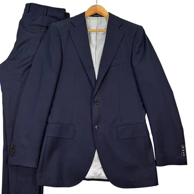 SUITSUPPLY Hombres 38L Azul Marino Rayas Lana Traje Chaqueta Pantalones 34x32 Vitale Barberis Foto 1 de 4