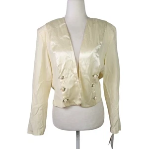 Vintage 80s Wild Rose cream satin rosette crop blazer jacket 8 - Picture 1 of 8