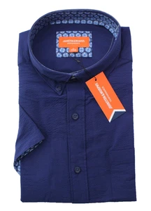 NWT - Johnston & Murphy Men's PERFORMANCE- Solid/Navy - TEXTURED S/S SHIRT - XL - Foto 1 di 3