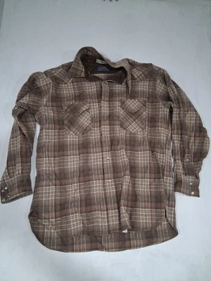 Camisa De Colección Pendleton Para Hombres Marrón A Cuadros Perla A Presión Grande Lana Molinos LEER AGUJEROS Foto 1 de 4