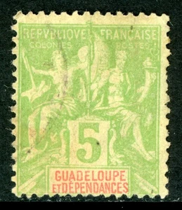 Guadeloupe 1901 French Colony 5¢ Yellow Green Scott #31 VFU G208 - Picture 1 of 6