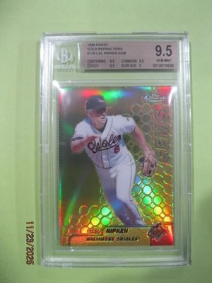 1999 TOPPS FINEST BASEBALL, CAL RIPKEN JR GOLD REFRACTOR # 119. BGS 9.5 - Image 1 of 4