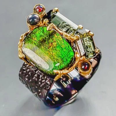 Beautiful 12 ct+ Natural Ammolite Ring 925 Sterling Silver Size 8 /R439043 - Image 1 of 4