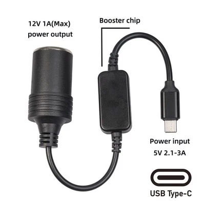 Type-C 5v To 12v Cigarette Lighter Female Boost Power Adapter Cable Boost Power - Image 1 of 4