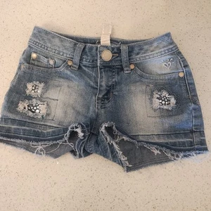 Justice Girls’ Folded Hem Rhinestone Jean Shorts size 8S - Picture 1 of 3