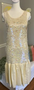 Vintage Moonglow Knits Sequin Dress 80s Cream Fancy Party Mermaid Small - Picture 1 of 13