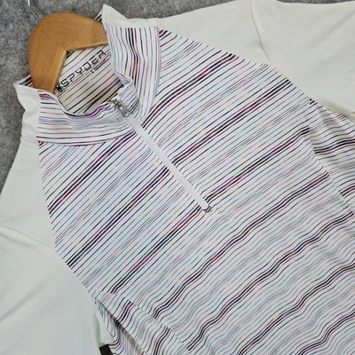 Spyder Women's Size  L Long Sleeve Pullover Striped Athletic White 1/4 Zip SPOT - Image 1 of 4